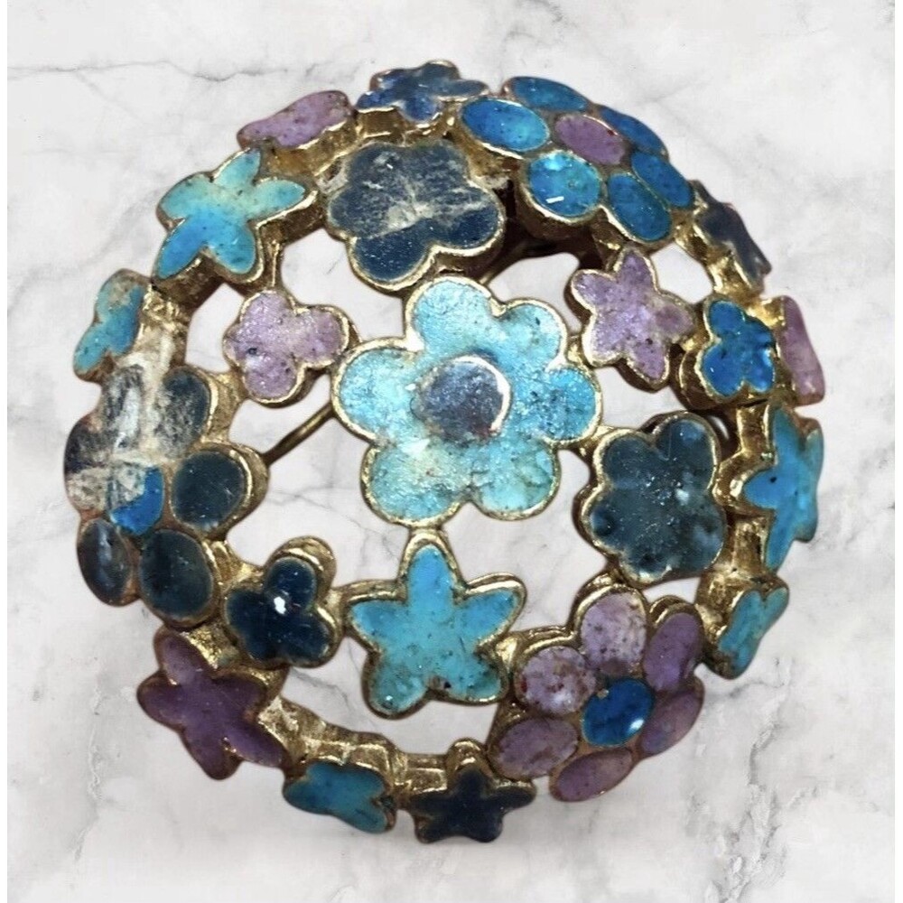 vintage enamel flower brooch pin